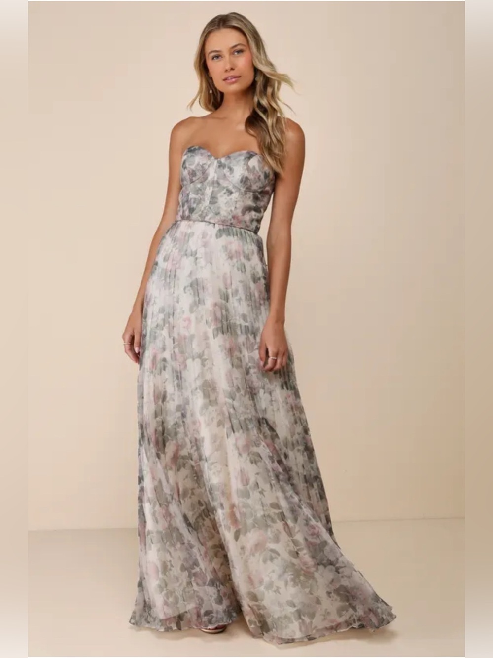 Most Beautiful Day Ivory Multi Floral Print Organza Maxi Dress | Size 4 - Picture 1 of 7